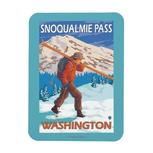 Skier Carrying Snow Skis - Snoqualmie Pass, WA Magnet (Vertical)