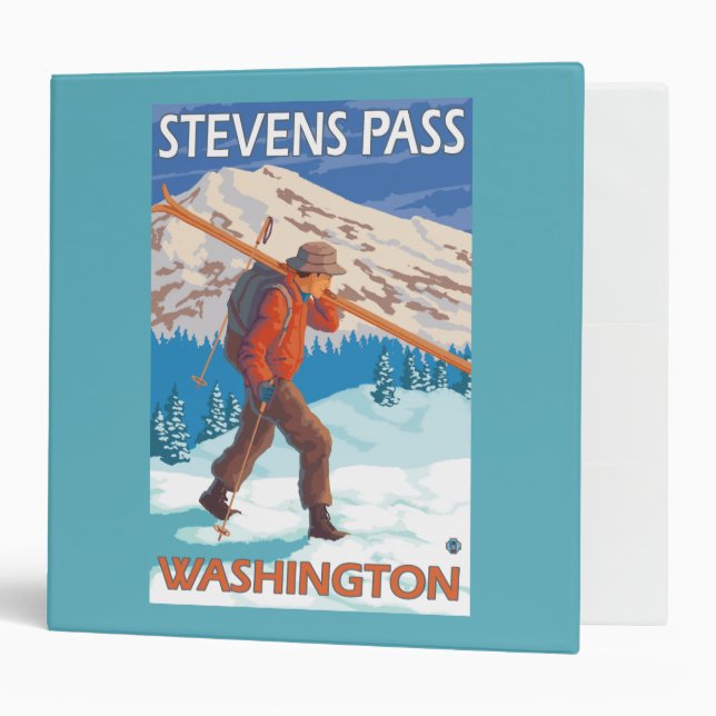 Skier Carrying Snow Skis - Stevens Pass, WA 3 Ring Binder (Front/Inside)