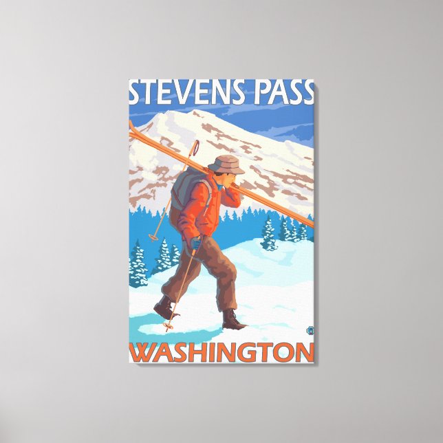 Skier Carrying Snow Skis - Stevens Pass, WA Canvas Print (Front)