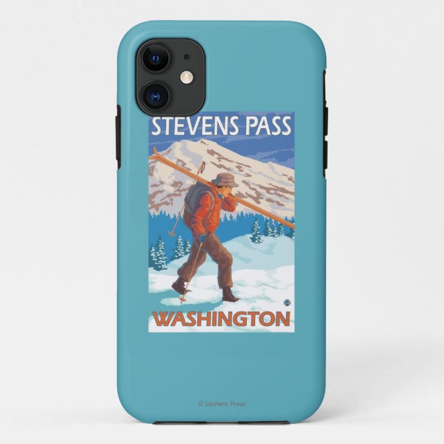 Skier Carrying Snow Skis - Stevens Pass, WA Case-Mate iPhone Case (Back)