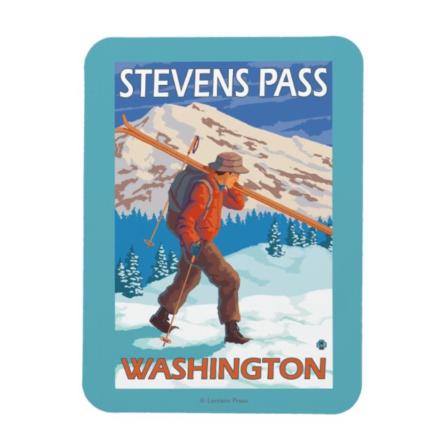 Skier Carrying Snow Skis - Stevens Pass, WA Magnet (Vertical)