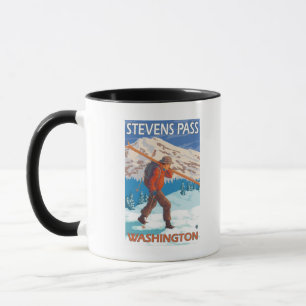 Skier Carrying Snow Skis - Stevens Pass, WA Mug