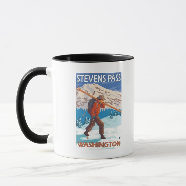 Skier Carrying Snow Skis - Stevens Pass, WA Mug (Left)