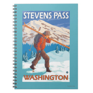 Skier Carrying Snow Skis - Stevens Pass, WA Notebook