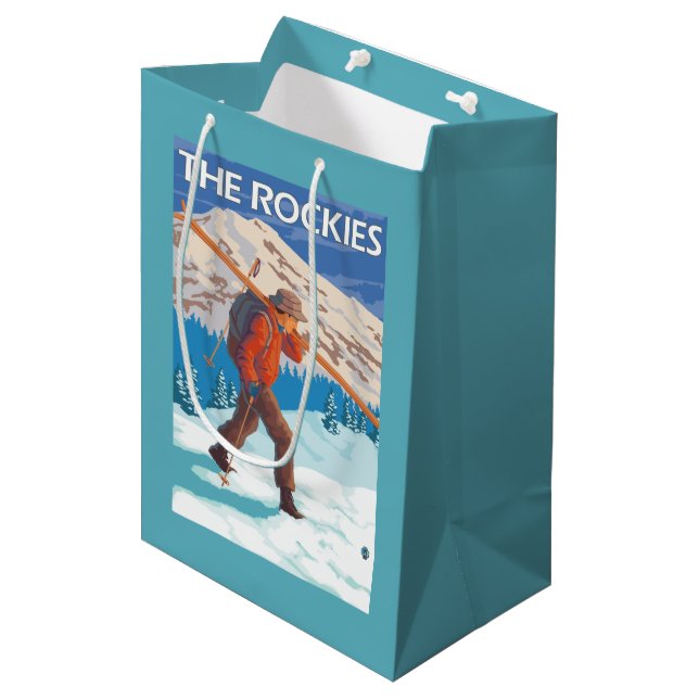 Skier Carrying Snow Skis - The Rockies Medium Gift Bag (Front Angled)
