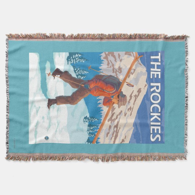 Skier Carrying Snow Skis - The Rockies Throw Blanket (Front)