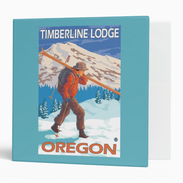 Skier Carrying Snow Skis - Timberline Lodge, OR 3 Ring Binder (Front/Inside)