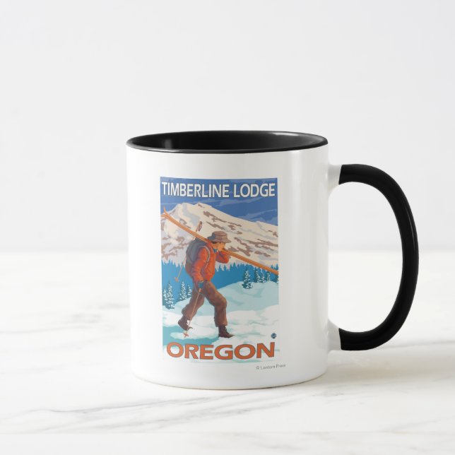 Skier Carrying Snow Skis - Timberline Lodge, OR Mug (Right)