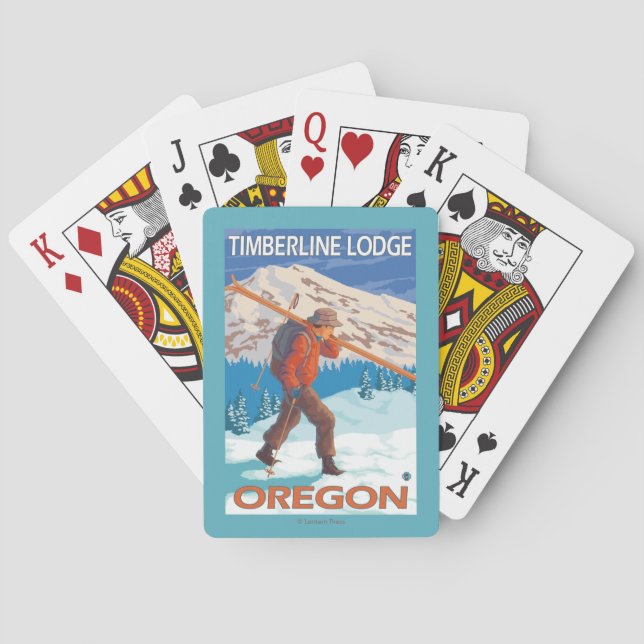 Skier Carrying Snow Skis - Timberline Lodge, OR Poker Cards (Back)