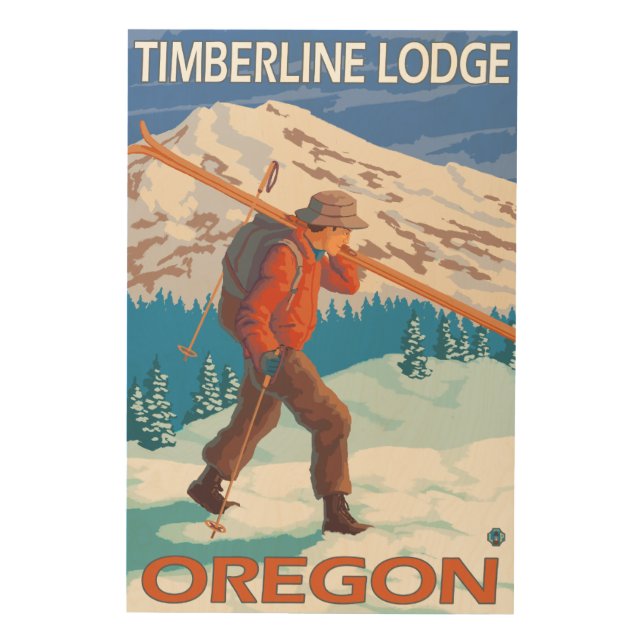 Skier Carrying Snow Skis - Timberline Lodge, OR Wood Wall Decor (Front)