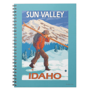 Skier Carrying Snow Skis- Vintage Travel 2 Notebook