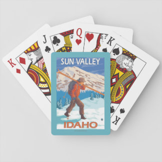 Skier Carrying Snow Skis- Vintage Travel 2 Playing Cards