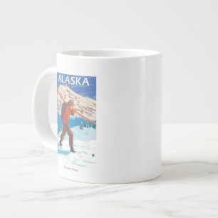 Skier Carrying Snow Skis- Vintage Travel 3 Giant Coffee Mug