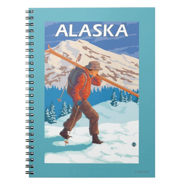 Skier Carrying Snow Skis- Vintage Travel 3 Notebook (Front)