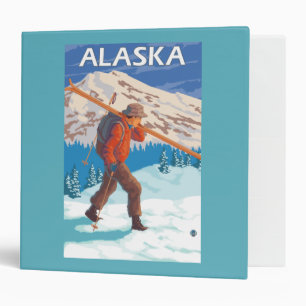 Skier Carrying Snow Skis- Vintage Travel 3 Ring Binder