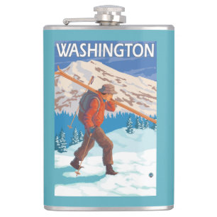 Skier Carrying Snow Skis - Washington Hip Flask