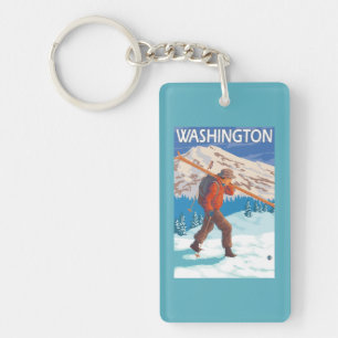 Skier Carrying Snow Skis - Washington Keychain
