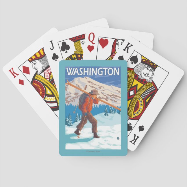 Skier Carrying Snow Skis - Washington Poker Cards (Back)