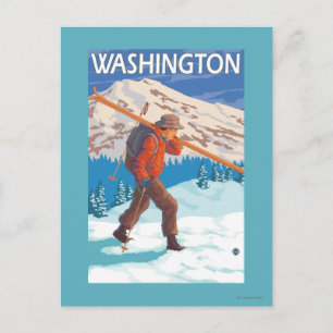 Skier Carrying Snow Skis - Washington Postcard