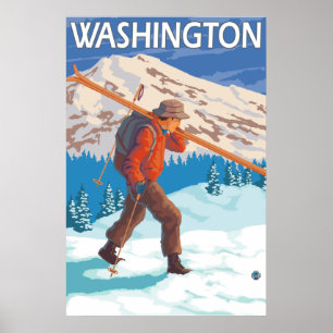 Skier Carrying Snow Skis - Washington Poster