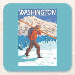 Skier Carrying Snow Skis - Washington Square Paper Coaster