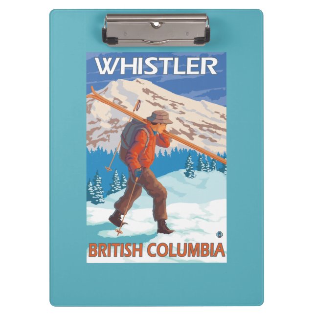 Skier Carrying Snow Skis - Whistler, BC Canada Clipboard (Front)