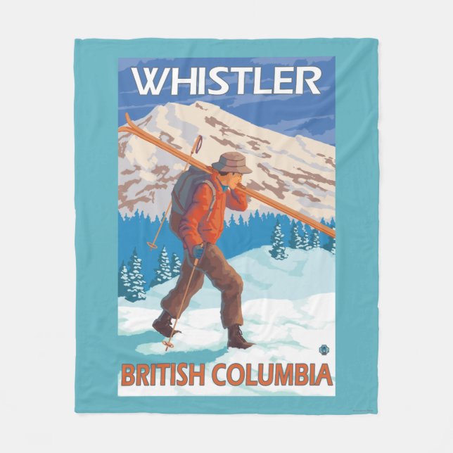 Skier Carrying Snow Skis - Whistler, BC Canada Fleece Blanket (Front)