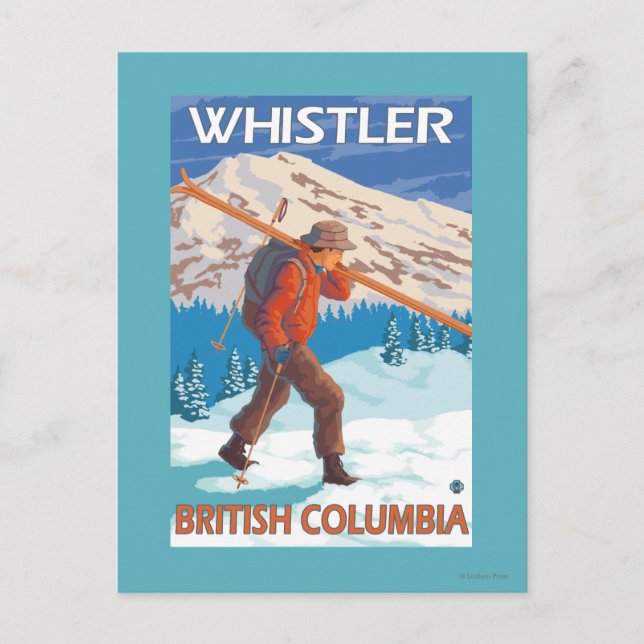 Skier Carrying Snow Skis - Whistler, BC Canada Postcard (Front)