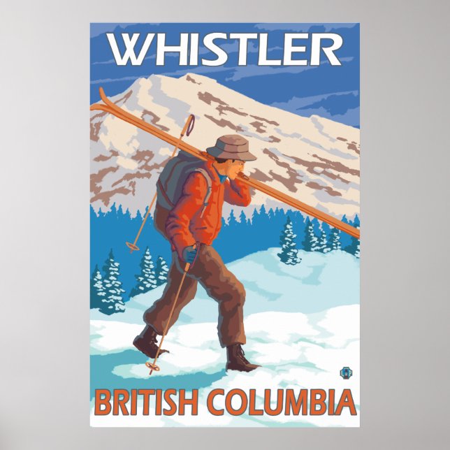 Skier Carrying Snow Skis - Whistler, BC Canada Poster (Front)
