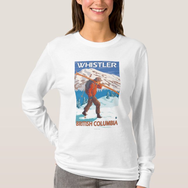 Skier Carrying Snow Skis - Whistler, BC Canada T-Shirt (Front)