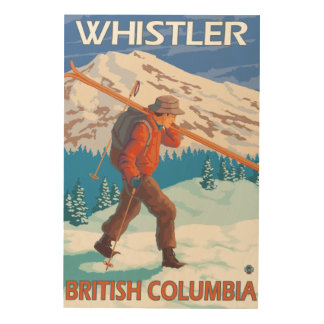 Skier Carrying Snow Skis - Whistler, BC Canada Wood Wall Art