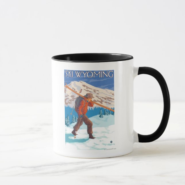 Skier Carrying Snow Skis - Wyoming Mug (Right)