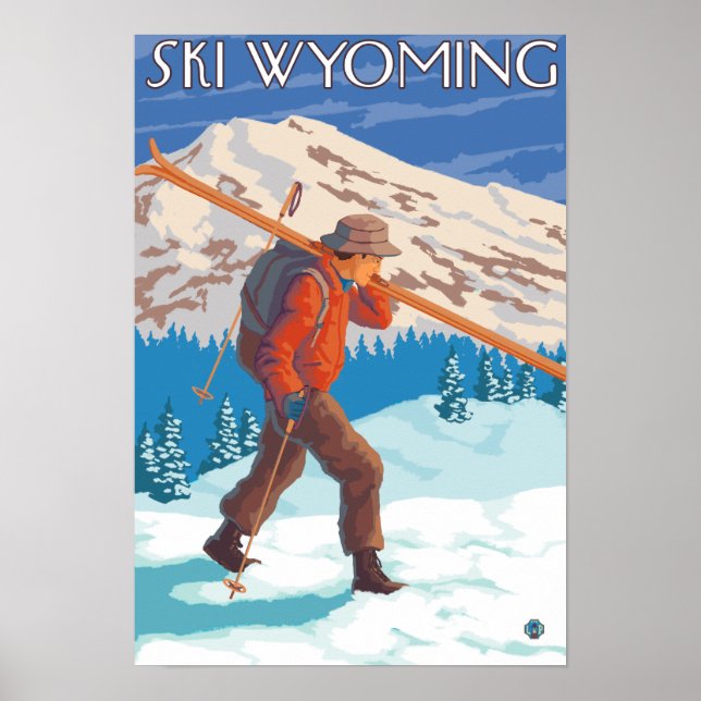 Skier Carrying Snow Skis - Wyoming Poster (Front)