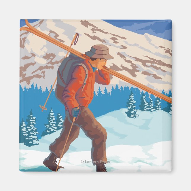 Skier Carrying Snow Skis - Yellowstone Nat'l Magnet (Front)