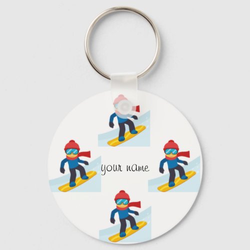 Skier Emoji  and  Your Name Here  Keychain