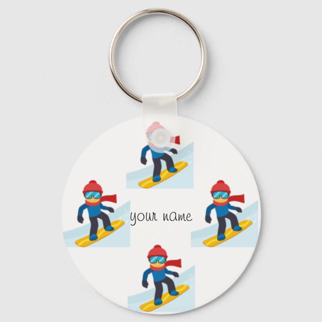 Skier Emoji  and '' Your Name Here " Keychain (Front)