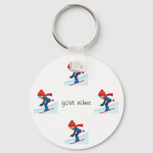 Skier Emoji and '' Your Name Here " Keychain