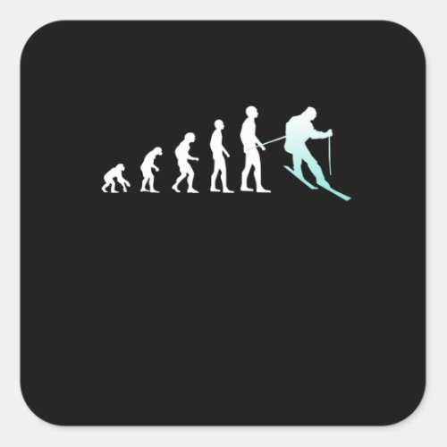 Skier Evolution Skiing Ski Snowboard Winter Sports Square Sticker