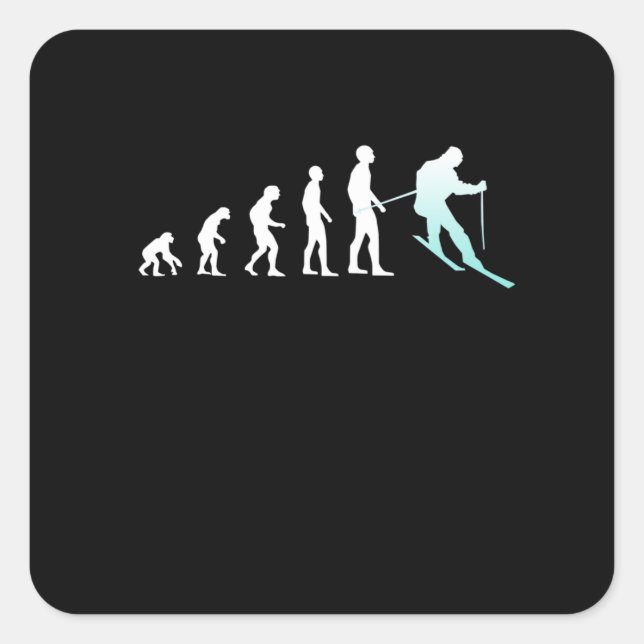 Skier Evolution Skiing Ski Snowboard Winter Sports Square Sticker (Front)