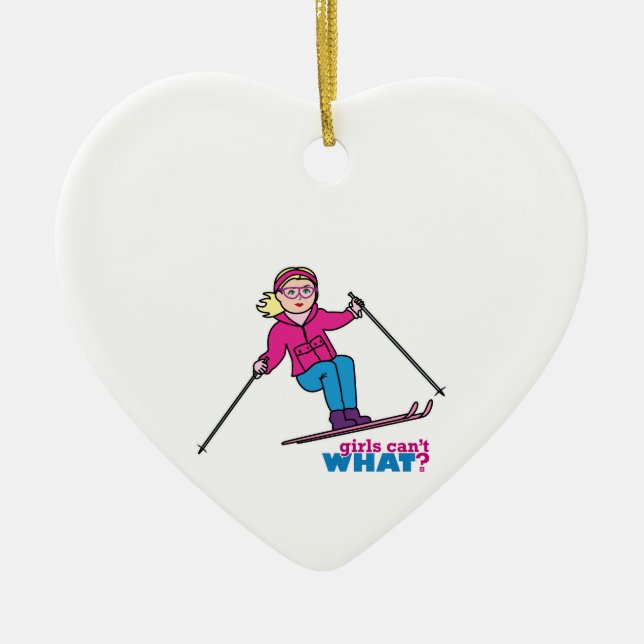 Skier Girl Ceramic Ornament (Front)