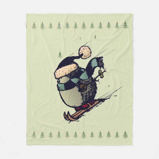 Skier hedgehog fleece blanket (Front)