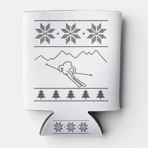 Skier _ knitting pattern _ Christmas _ mountains Can Cooler