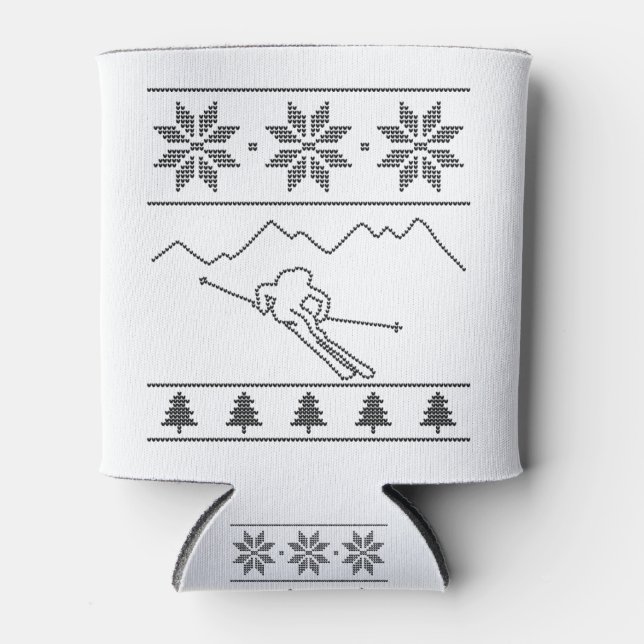 Skier - knitting pattern - Christmas - mountains Can Cooler (Front)
