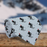 Skier - Male Ski Snowsport Theme - Striped Novelty Tie<br><div class="desc">Fun skiing themed action guy meets timeless diagonal stripes in this tie design. Taking snowsports fans from piste to boardroom with a combination of the skier against the striped background. The silhouette shows a figure on skis with poles, wearing a red winter hat, and is in a downhill pose. You...</div>