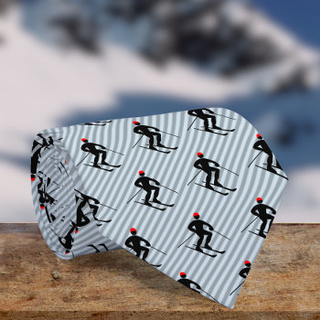 Skier - Male Ski Snowsport Theme - Striped Novelty Tie by ProPerkStore at Zazzle