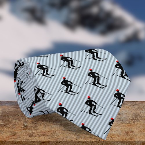 Skier _ Male Ski Snowsport Theme _ Striped Novelty Tie