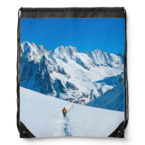 Skier on Snowy Mountain Vista Drawstring Bag Skier on Snowy Mountain Vista Drawstring Bag