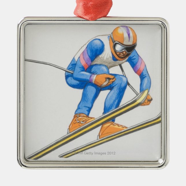 Skier Performing Jump Metal Ornament (Front)