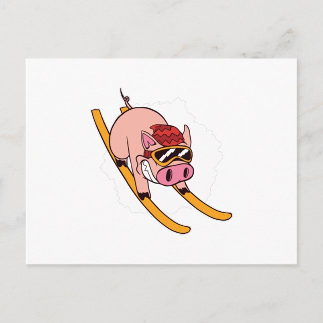 Skier pig postcard (Front)