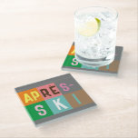 Skier Retro Après Ski Color Blocks     Glass Coaster<br><div class="desc">Modern ski-themed après-ski design,  in colorful color blocks and colored letters. Alpine ski opening,  ski resort,  ski home design. Wonderful winter sports fun gift for a skier in your circle of friends,  co-workers,  or family. Retro skiers artwork design. Skiers skiing ski home decor,  Ski team,  ski coach gift.</div>